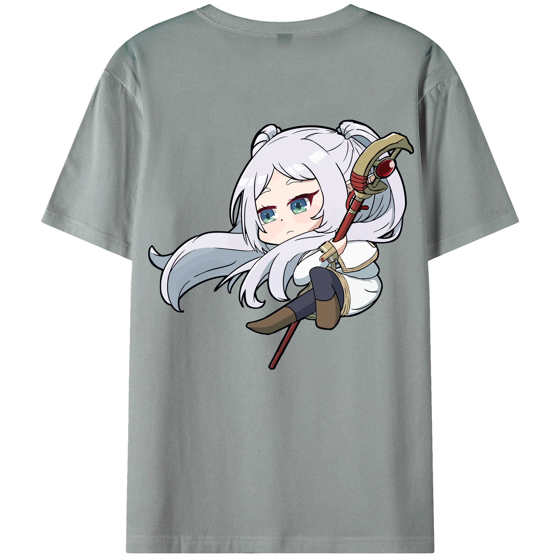 （画像用） 葬送のフリーレン Frieren 綿100％ メンズ半袖Tシャツ（バックプリント） 通気性